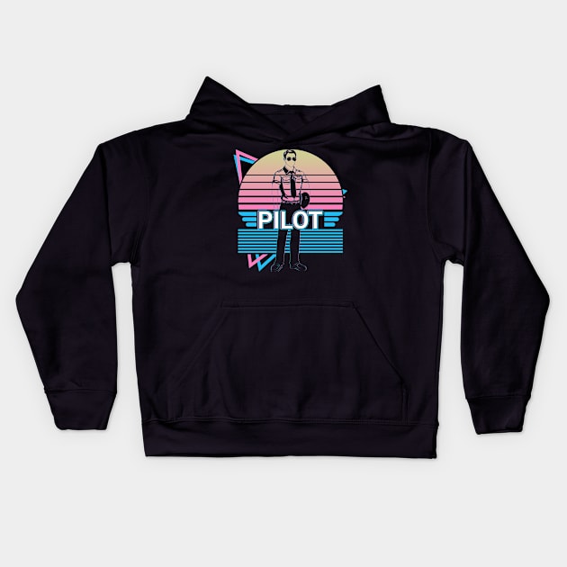 Pilot Airplane Aviator Aviation Retro Gift Kids Hoodie by Alex21